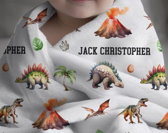Personalized Dinosaur Baby Blanket for Girl Baby Shower Gift for Dinosaur Nursery for Baby Boy Dino Baby Blanket Custom Dinosaur Baby Gift