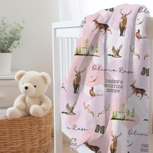 Personalized Daddy&#39;s Future Hunting Buddy Baby Blanket for Deer Hunting Baby Blanket Shower Gift Idea for Baby Girl Camo Blanket for Boy