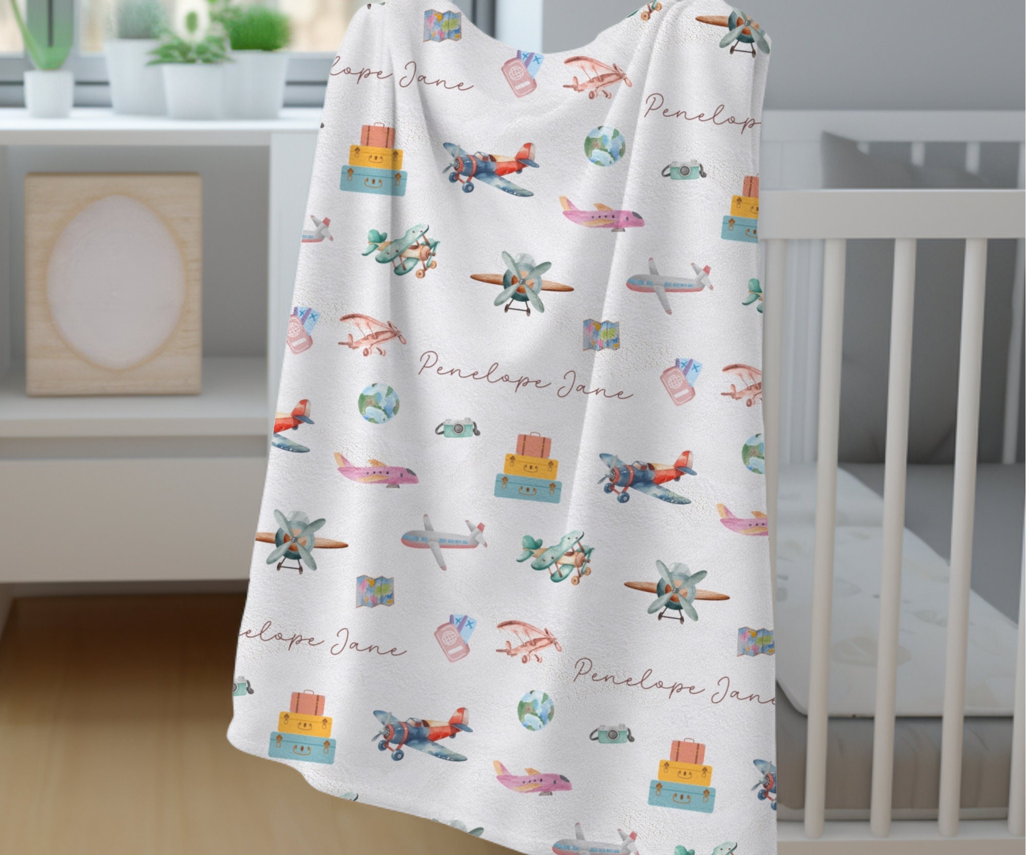 Custom Baby Boy Airplane Baby Blanket for Travel Theme Nursery Gift ...