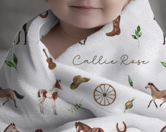 Personalized Horse Baby Blanket Pattern for Equestrian Nursery Gift Idea for Western Boho Baby Shower Gift for Equestrian Baby Shower