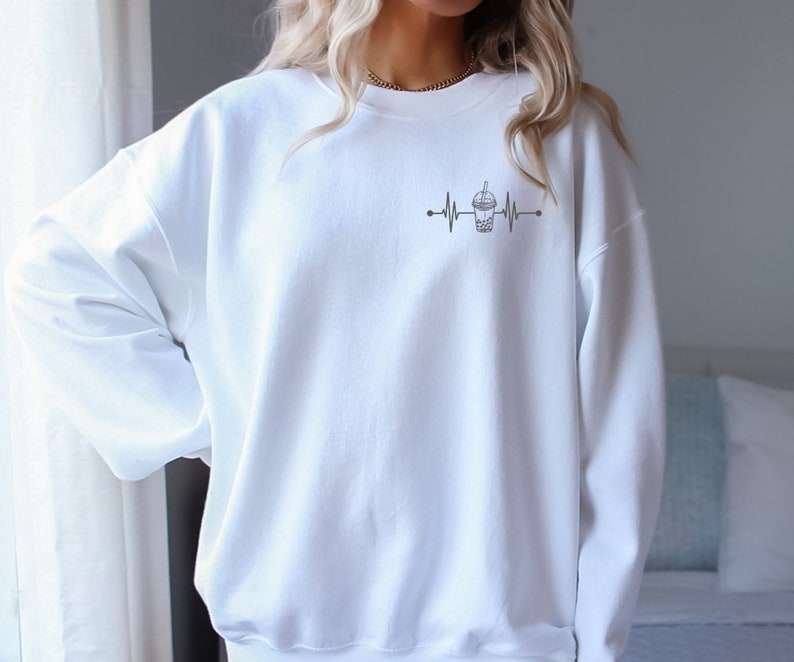 Bubble Tea Gift idea for Boba Lover EKG Sweatshirt with Heartbeat Gift Idea for Bubble Tea Enthusiast Sweater Funny Boba Tea Sweatshirt