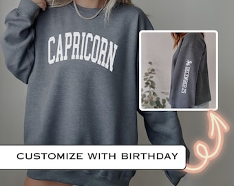 Sweatshirt for Capricorn Zodiac Lover Birthday Gift Idea Custom Sleeve Print Sweatshirt for Her Personalized Gift for Capricorn Crewneck