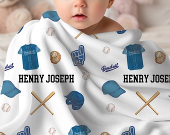 Coperta da baseball personalizzata per fan del baseball Idea regalo per baby shower per neonato Coperta per culla con nome personalizzato per amante del baseball