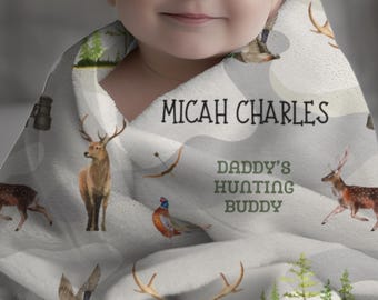 Custom Deer Hunting Baby Blanket for Daddy's Future Hunting Buddy Baby Blanket for Hunter Baby Shower Gift Idea for Baby Name Crib