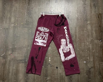 Custom Upcycled Reworked Screen Print champion sweatpants – Lauren Hill, burgundy