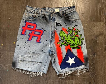 Levi's 505 custom herwerkte upcycled denim jean jorts shorts - Puerto Rico, PR