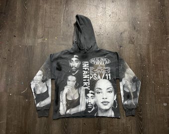 Custom Upcycled Reworked Screen Print bleached hoodie – Sade Adu, 2pac, Lauren Hill
