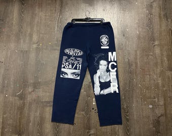 Custom Upcycled Reworked Screen Print champion sweatpants – Lauren Hill, Navy
