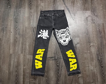 Levi's 505 Reworked zeefdrukjeans: geüpcycled custom denim, unieke streetwear