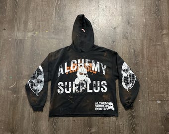 Custom Upcycled Reworked Screen Print bleached hoodie – Alchemy Surplus, heavy metal tongue