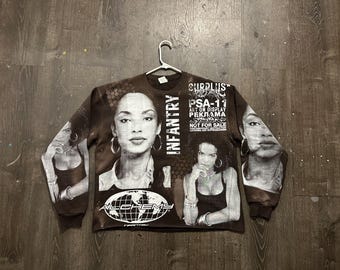Custom Upcycled Reworked Screen Print bleached sweatshirt – Sade Adu, 2pac, Lauren Hill