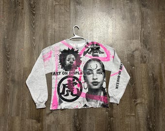 Custom Upcycled Reworked Screen Print sweatshirt – Sade Adu, black panther party, kanji