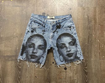 Levi's 505 Custom Jorts - Siebdruck-Denim-Shorts, überarbeitete Levi's Cut-Off-Shorts, einzigartige Streetwear
