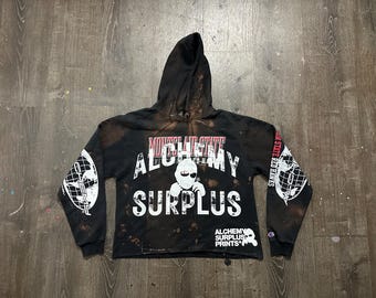 Custom Upcycled Reworked Screen Print bleached hoodie – Alchemy Surplus, heavy metal tongue