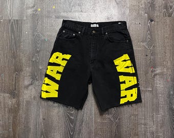 Levi’s 505 Custom Jorts – Screen Printed Denim Shorts, Reworked Levi’s Cut Off Shorts, One of a Kind Streetwear