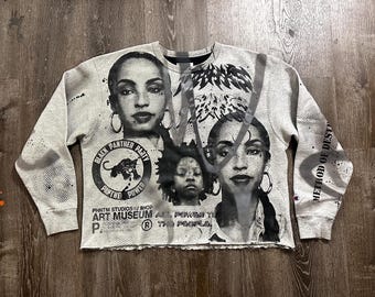Custom Upcycled Reworked Screen Print sweatshirt – Sade Adu, black panther party