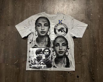 Carhartt Custom Upcycled Reworked Screen Print bleached T Shirt – Sade Adu, black panther party