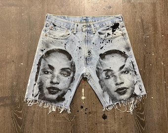 Levi’s 505 Custom Jorts – Screen Printed Denim Shorts, Reworked Levi’s Cut Off Shorts, One of a Kind Streetwear