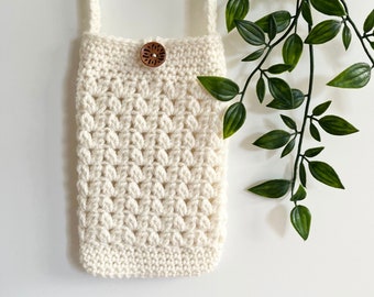 CROCHET PATTERN, Lottie and Lulu’s cluster stitch phone bag, crochet bag, phone purse, phone, pouch, phone pocket, printable pattern