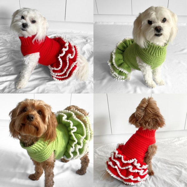 CROCHET PATTERN Lottie and Lulu’s Christmas tutu, crochet dog dress, paw dress, crochet dog sweater, crochet Christmas dress, handmade gift,