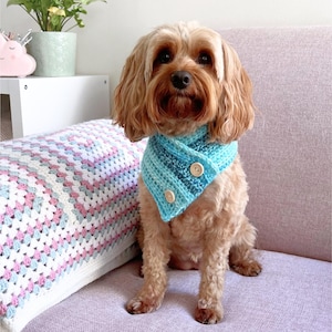 かぎ針編みのパターン、ロッティーとルルのかぎ針編みのペット用スカーフ、かぎ針編みの犬のスカーフのパターン、かぎ針編みの猫のスカーフのパターン、かぎ針編みのペット用衣装、ペットへの贈り物
