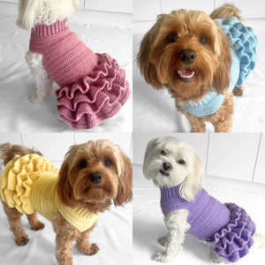CROCHET PATTERN, Lottie and Lulus crochet dog dress, crochet dog sweater pattern, crochet dog tutu, pet jumper, crochet sweater dress, diy image 1