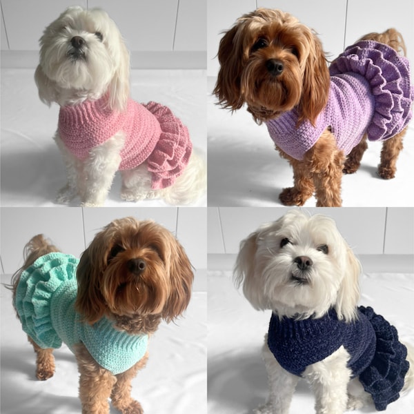 PATRÓN DE CROCHET, vestido para perro a crochet, patrón suéter para perro, tutú de crochet, suéter para mascota a crochet, jumper para gato, diy suéter para mascota, suéter de terciopelo