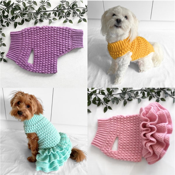 CROCHET PATTERN BUNDLE, crochet dog jumper, pet tutu, dog sweater pattern, crochet puppy dress, crochet pet sweater, crochet for pets, cat