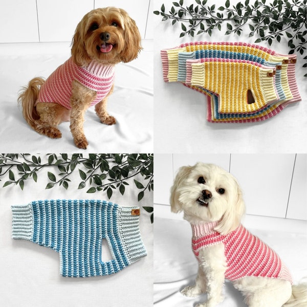 MOTIF AU CROCHET, motif au crochet pour pull à rayures Lottie et Lulus, pull pour chien, pull pour chien au crochet, motif au crochet pour animaux de compagnie, téléchargement numérique