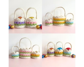 CROCHET PATTERN, Lottie and Lulu’s tulip stitch Easter basket crochet project, diy Easter basket tutorial, quick and easy crochet gift