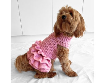 PATRÓN de ganchillo, jersey de perro de crochet con tutú de punto puff de Lottie y Lulu, patrón de suéter de perro de crochet, vestido de perro de crochet, suéter de mascota de crochet