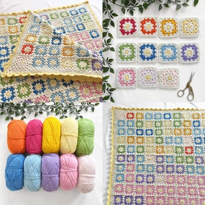 Manta de temperatura a crochet INSTRUCCIONES PARA LA MANO DERECHA, flor cuadrada de la abuela patrón de manta de temperatura a crochet, flor de crochet cuadrada de la abuela