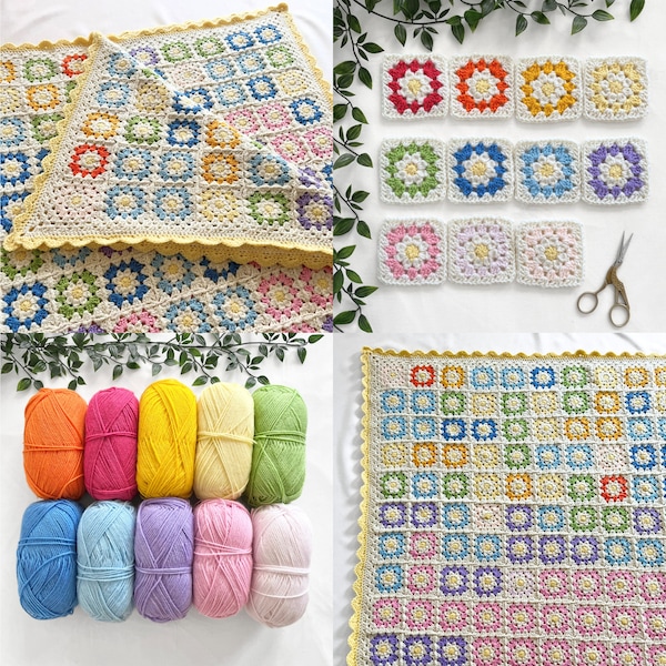 Crochet temperature blanket LEFT HAND INSTRUCTIONS, flower granny square temperature blanket crochet pattern, crochet flower granny square