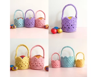 PATRÓN DE CROCHET, Proyecto de crochet de canasta de Pascua de puntada de la abuela de Lottie y Lulu, tutorial de canasta de Pascua diy, regalo de crochet fácil y rápido