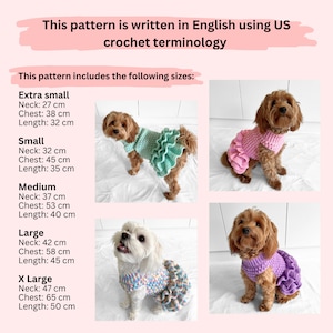 MOTIF au crochet, pull pour chien au crochet tutu au point soufflé de Lottie et Lulu, modèle de pull pour chien au crochet, robe pour chien au crochet, pull pour animaux de compagnie au crochet image 2