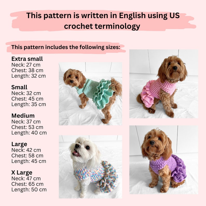 PATRÓN de ganchillo, jersey de perro de crochet con tutú de punto puff de Lottie y Lulu, patrón de suéter de perro de crochet, vestido de perro de crochet, suéter de mascota de crochet imagen 2