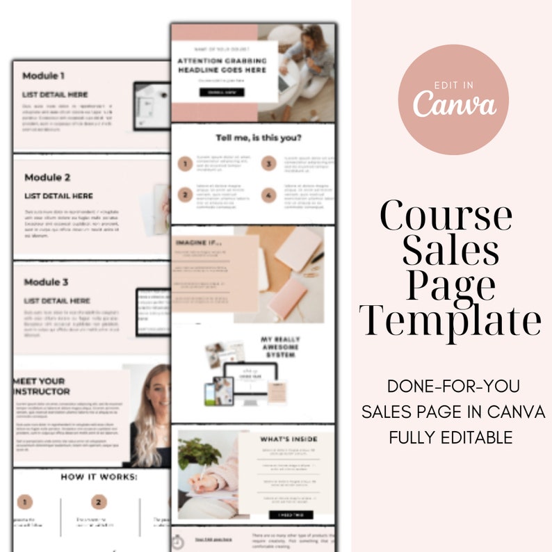 Sales Page Template Canva | Online Course Launch Template | Website ...