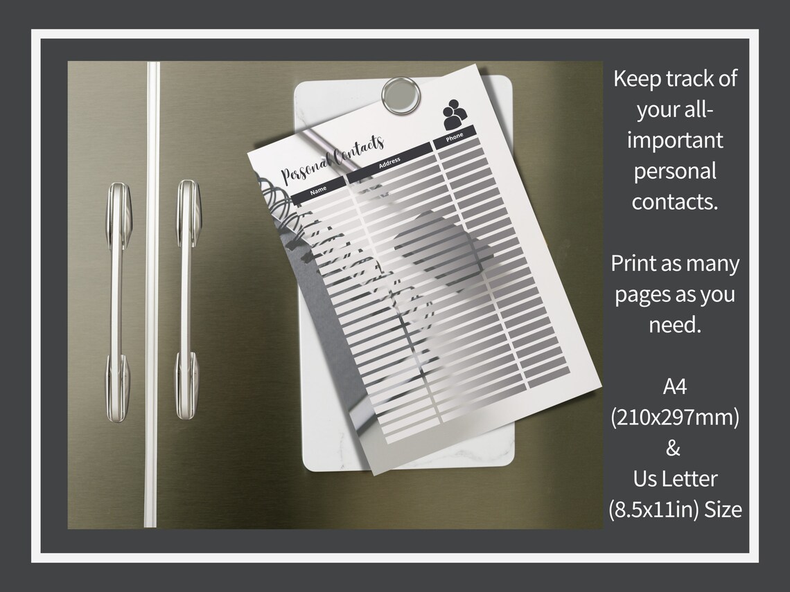 Personal Contacts Organizer, Name, Address and Phone Number Contact ...