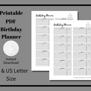 Planer urodzin, śledzenie ważnych dat okazji, przypomnienie o wydarzeniu, możliwość wydruku w formacie PDF, format A4 i US Letter, minimalistyczny design.