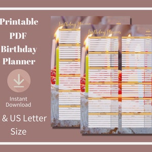 Planer urodzin, śledzenie ważnych dat okazji, przypomnienie o wydarzeniu, możliwość wydruku w formacie PDF, format A4 i US Letter, projekt tortu i świec.