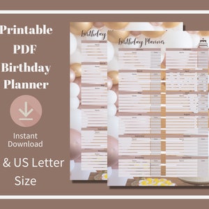 Planer urodzin, śledzenie ważnych dat okazji, przypomnienie o wydarzeniu, możliwość wydruku w formacie PDF, format A4 i US Letter, projekt tortu i balonu.