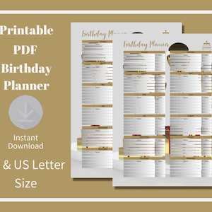 Planer urodzin, śledzenie ważnych dat okazji, przypomnienie o wydarzeniu, możliwość wydruku w formacie PDF, format A4 i US Letter, projekt balonu i prezentu.