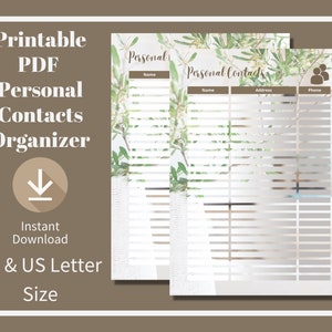Personal Contacts Organizer, Name, Address and Phone Number Contact Page, Printable PDF, A4&US Letter Size, Instant Download, Unique Design.