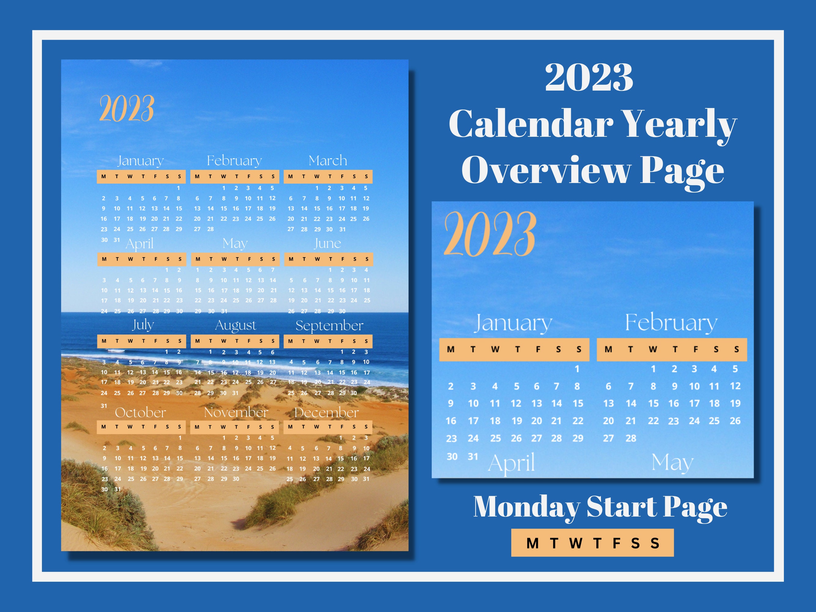 2023 Calendar Yearly Overview Page Monday Start Printable Etsy Australia