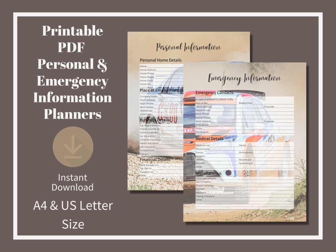 Personal and Emergency Information Planners, Contacts Name and Detail ...