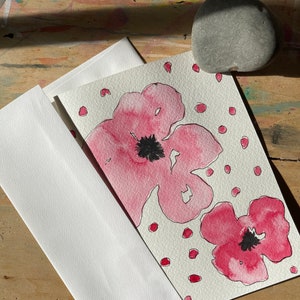 Handpainted Watercolor Blank Poppy Card