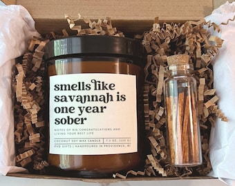 Personalized Sobriety Gift 1 Year Sober Anniversary Gift Custom Recovery Gift Candle with Presonalized Card