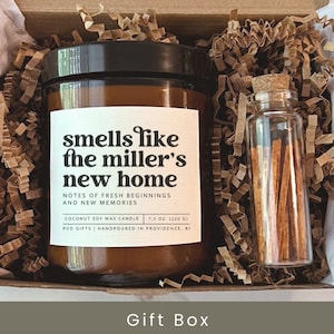 New Home Gift with Name, Smells like a new home candle, Housewarming Gift Box, House Closing Gift,  Realtor Gift for Client, Son's New Home