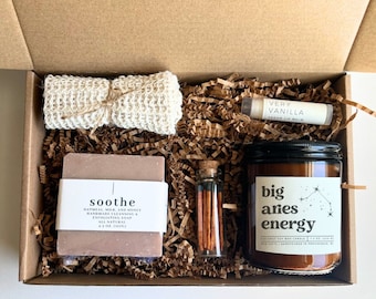 Aries Gift Box for April Birthday Gift for Her March Birthday Gift for Aries Candle Horoscope Self Care Box Best Friend Gift Box