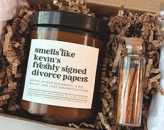 Divorce Gift Idea with Name Funny Divorce Party Gift Freshly Signed Divorced Papers with Personalized Name Breakup Candle